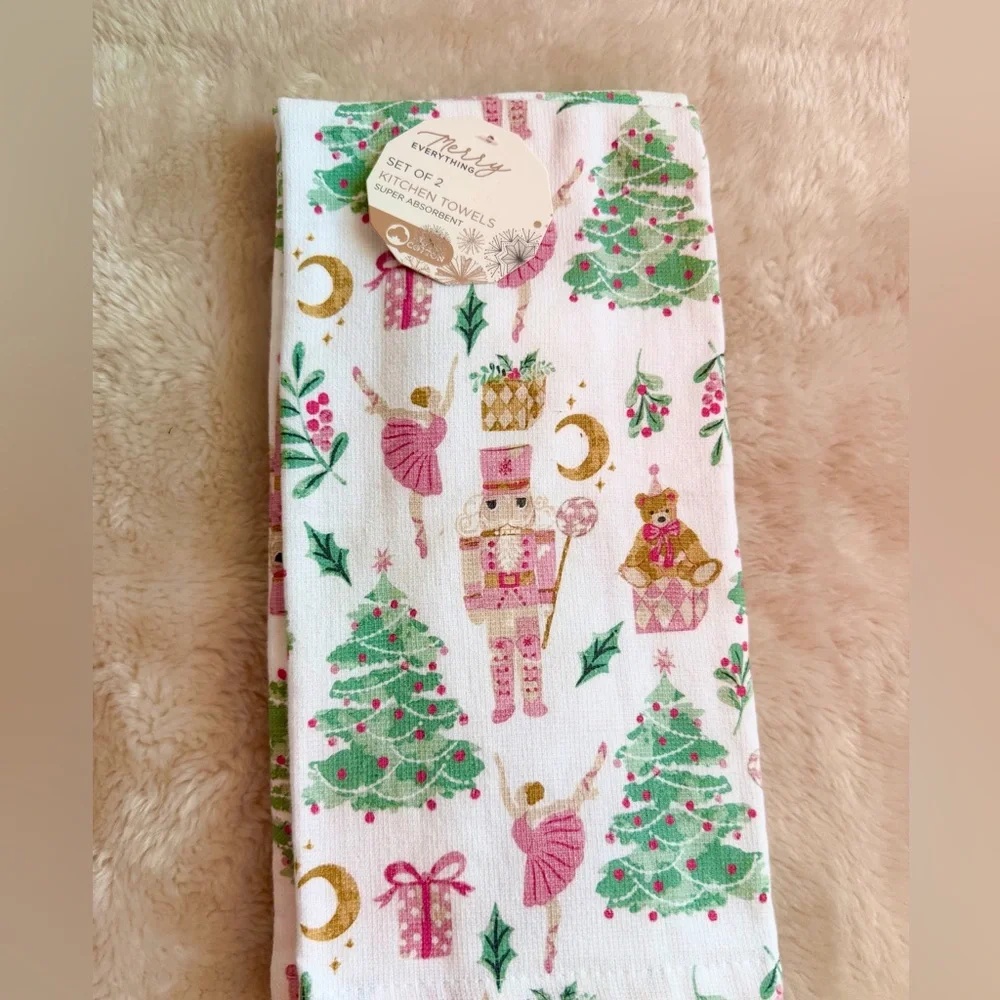 Nutcracker kitchen Tea  Towel - Pink and Green - Picture 4 of 4